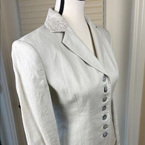 Boutique Linen Tailored Blazer Jacket Lined Shimmer Buttons Women’s Size 8 NWT